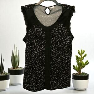 Elle Lace Cap Sleeve Top Black Floral XL